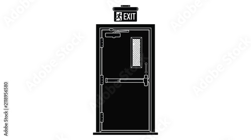 Emergency Exit Door With Hardware Black Silhouette