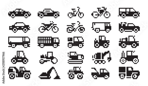 Konstfotografi Heavy machinery and construction vehicle icons set featuring tractor truck loader equipment for industrial