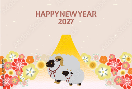 未年, 年賀状, 2027, 羊, 未, 2027年賀状, 未年賀状, 年賀はがき, 筆, 筆書き, 水彩, 手描き, 筆文字, テンプレート, ひつじ年, ひつじ, ビジネス, ベクター, イラスト,羊年, お正月, はがき, 干支, 和風, 和柄, 年賀, 新年, 謹賀新年, １月, 正月, 2027年, 元旦, 手書き, 日本