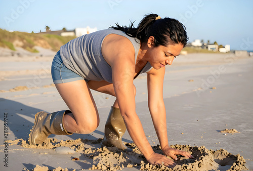 Young woman in rubber boots...