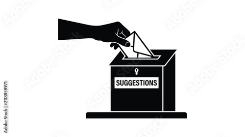 Hand Depositing Ballot Into Box Black Silhouette