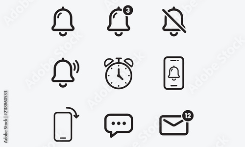 Фотография Bell Notification line editable icon set. Symbol of alarm.