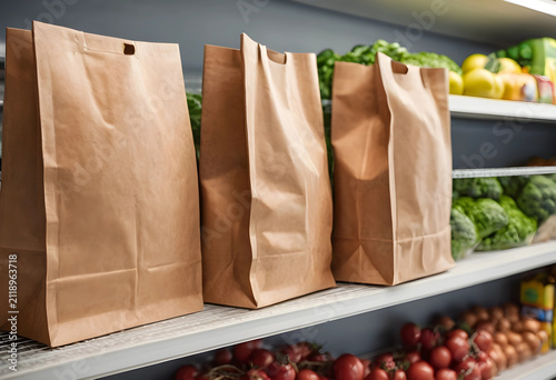 Three brown paper grocery b...