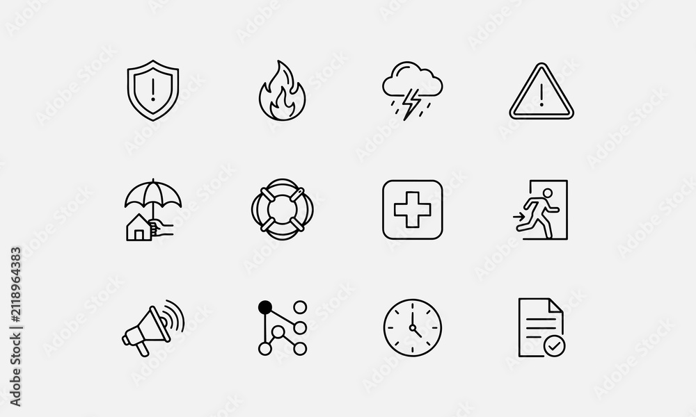 Fototapeta premium Crisis management line editable icon set. Set of crisis and risk management