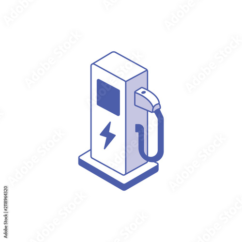 Isometric electric vehicle charging station icon in blue