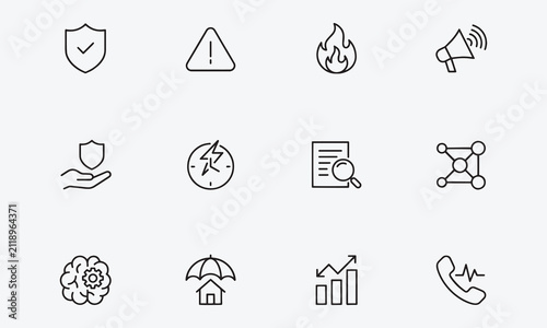 Crisis management line editable icon set. Set of crisis and risk management