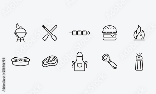 Grilling BBQ line editable icon set