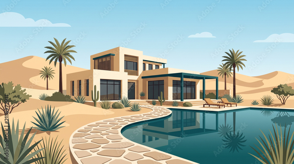 Fototapeta premium Modern Luxury Arabic Coastal & Desert Resort Lifestyle Backgrounds