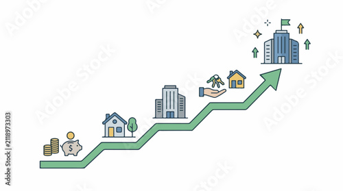 A graph showing growth from savings to property and business