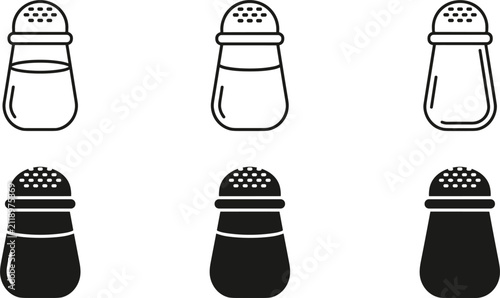 Fotografie Salt and pepper shaker vector icon set in minimalist line outline and solid glyph black and white glass style