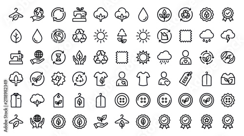 Sustainable environment and eco friendly line icon set