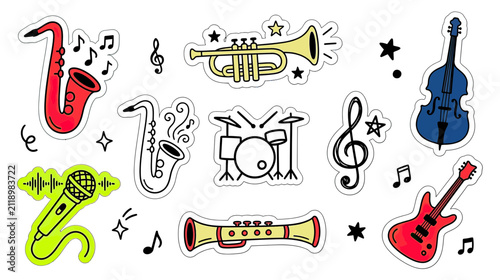 Musical Instruments and Notes Stickers Collection