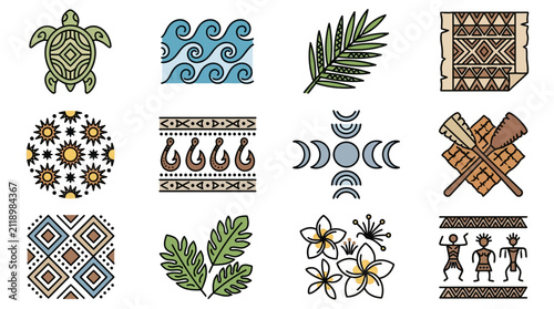 Bild auf Leinwand Collection of Polynesian and Native American inspired designs.