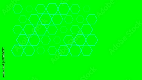 Abstract geometric pattern of interconnected blue hexagons on green background