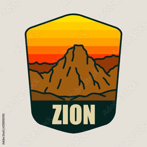 Zion National Park Vintage Badge Logo Retro Landscape Vector
