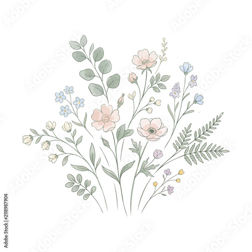 Minimal Botanical Floral Branch Illustration