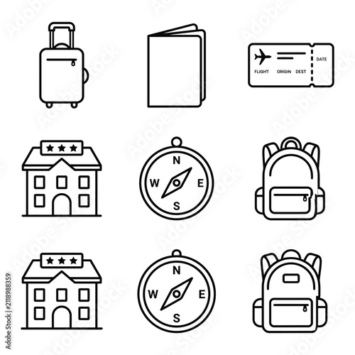 Travel Accessories Outline Icons Bundle