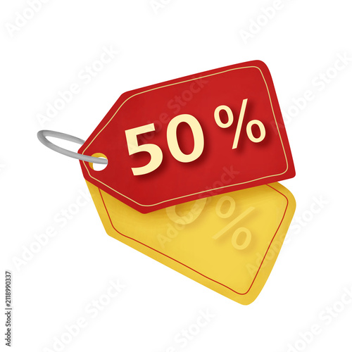Foto Discount price tag 50% off illustration isolated on transparent background