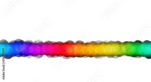 Ultra-realistic abstract studio shot: wide horizontal band of soft, multicolored bokeh lights forming a smooth gradient against a pure black background, extensive copy space above. high-impact