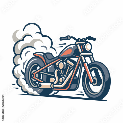 Bobber motorcycle doing burnout with heavy smoke
