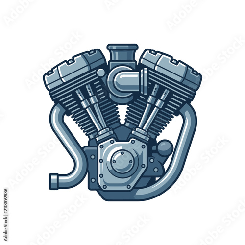 Chrome v-twin motorcycle engine illustration.