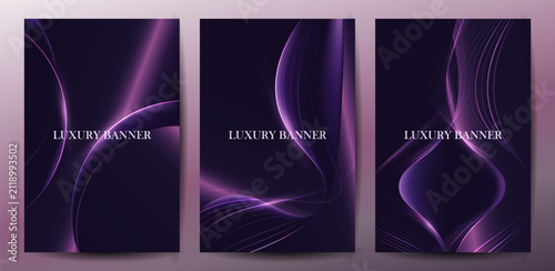 Luxury Dark Purple Gradient Glowing Curve Poster Banner Set Vector