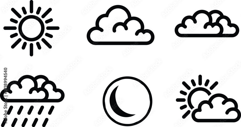 Fototapeta premium Weather vector icon set for daily climate forecast