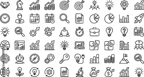 Business innovation and strategic planning vector icon collection with innovation, business
