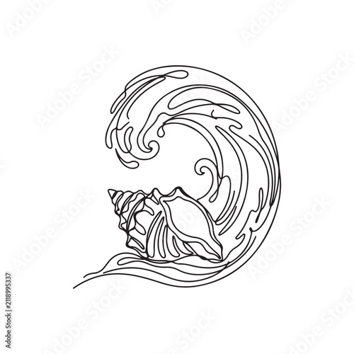Circular Ocean Wave One Line Art Vector