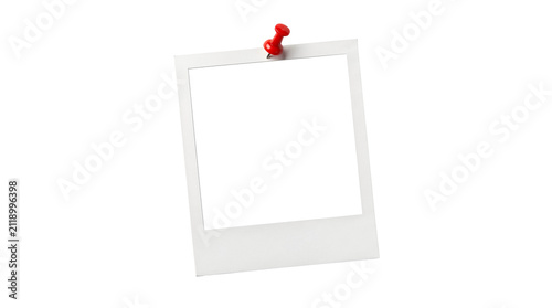 Composite frame for Polaroid photos pinned with red thumbtacks isolated on trasparent background