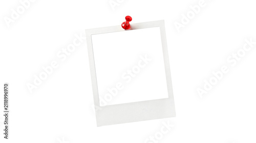 Composite frame for Polaroid photos pinned with red thumbtacks isolated on trasparent background