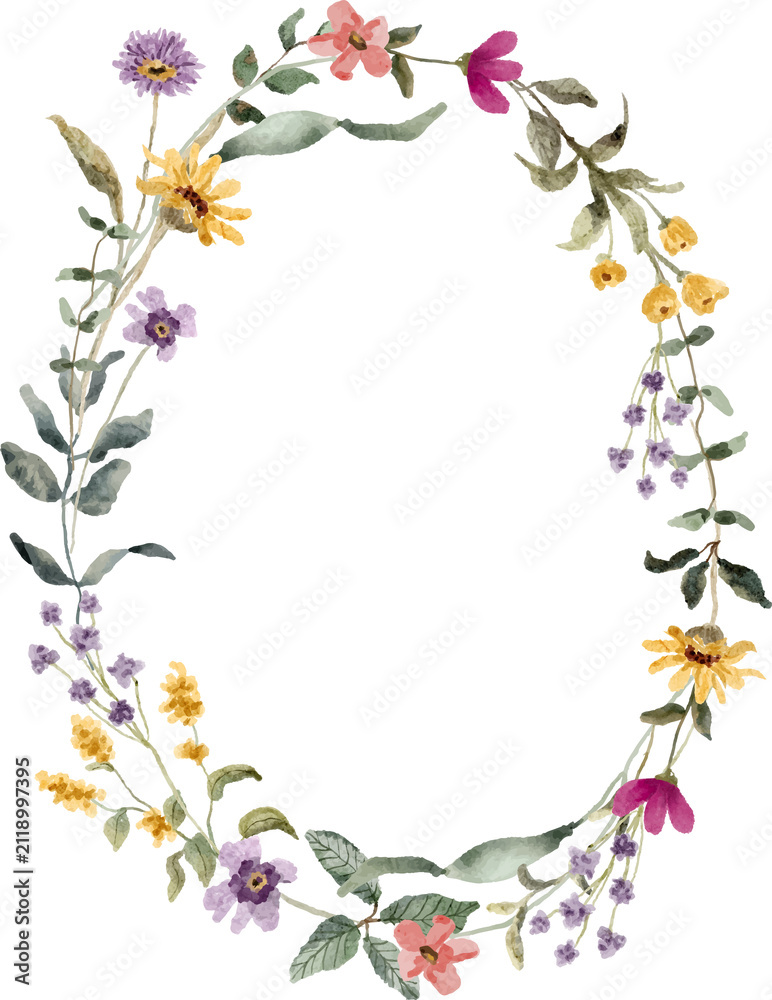 Fototapeta premium beautiful wildflower watercolor wreath background