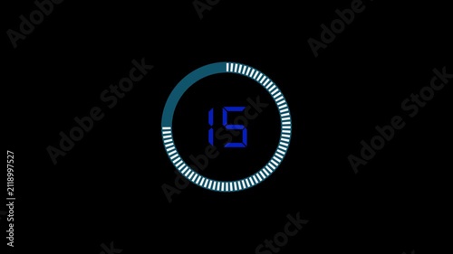 Digital countdown timer with circular progress ring loading circle blue number clock interface
