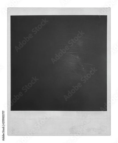 vintage blank polaroid instant photo frame isolated on transparent background with scratched black film
