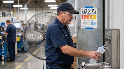 Worker Practicing Heatwave Safety and Hydration