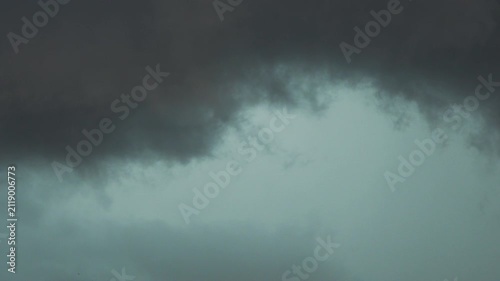 Dramatic Dark Storm Clouds Moving Fast with Flock of Birds Flying Before Heavy Rain