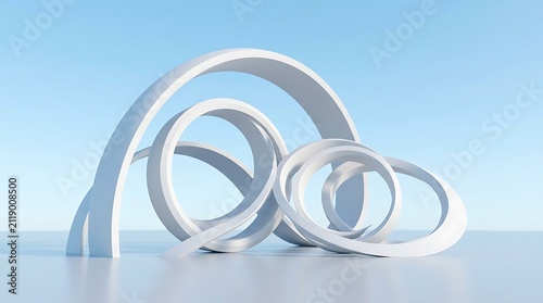 Abstract composition of white circular rings arranged in a modern minimalist style against blue background
