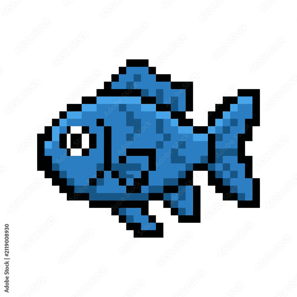 Fototapeta premium Detailed blue carp pixel art sprite.