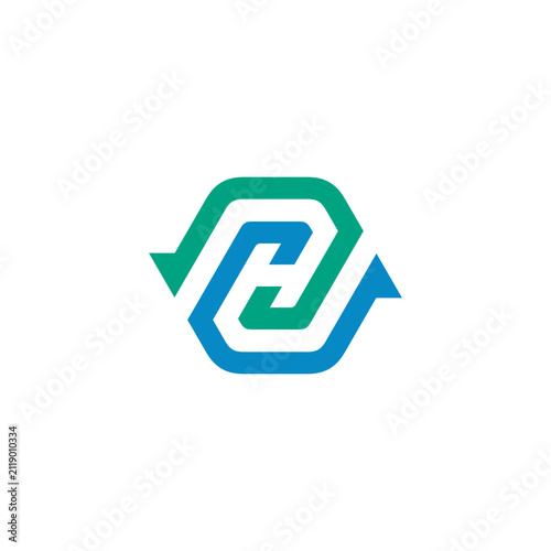 Hexagon letter h logo featuring interlocking blue and green geometric arrows represents a modern corporate identity.