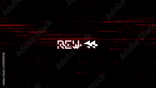 Rewind sign on red glitch static vhs overlay, Ideal for vintage video editing, transitions, retro TV effects. 4k video 