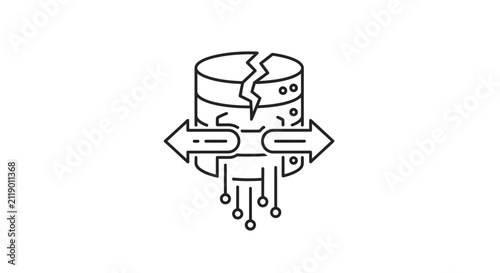 Broken database icon data corruption and system failure concept