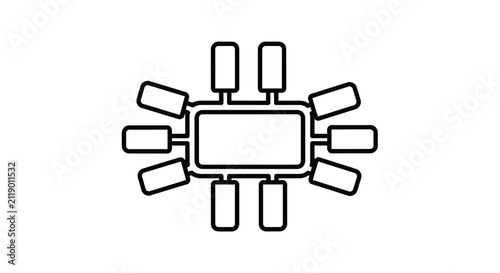 Abstract geometric diagram of central rectangular with surrounding elements