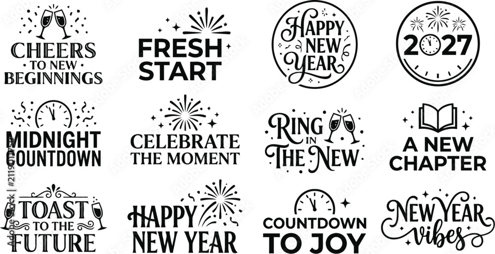Obraz premium New Year Celebration Typography Collection On White Background