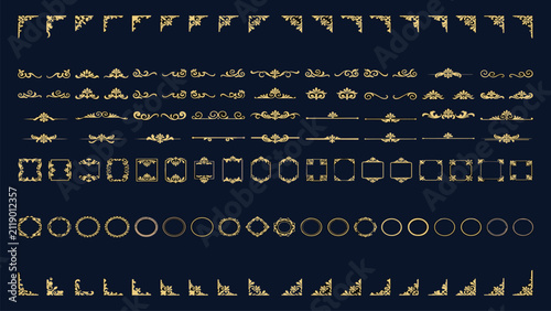 Принти на полотні Collection of gold ornamental flourishes, decorative corners, dividers, and fram