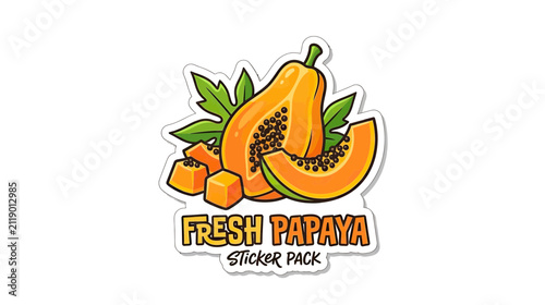 Fresh Papaya Fruit Slice Sticker Design