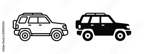 SUV Icons, Black and White Vehicle Graphics, Off-Road Car Symbols, Transportation Vector Art
