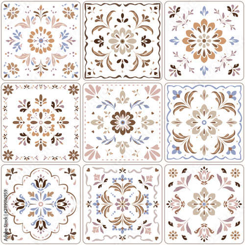 Azulejo Portuguese tiles pattern, seamless background mediterranean amalfi patchwork style