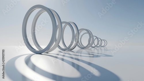 Minimalist White Geometric Ring Tunnel with Long Shadows in Futuristic Architectural Space