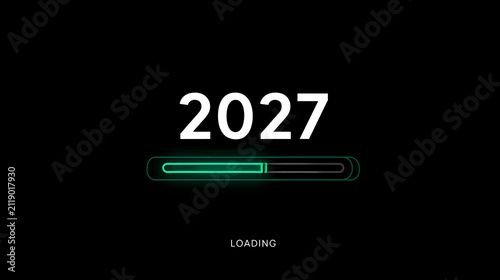 Futuristic 2027 Digital Timeline Interface with Hand Selecting Future Year on Virtual Screen. 2027 new year concept