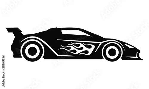 Sports Car Silhouette Vector Icon, Supercar Side View Black Vehicle Isolated on White Background